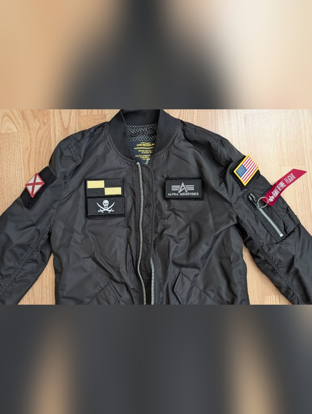 Alpha Industries L-2B Black Flight Bomber Jacket with Patches Size XS - Picture 3 of 5